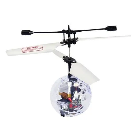 LED Magic Flying Ball with infrared induction, flashing lights, USB charging, plastic construction, available in multiple colours