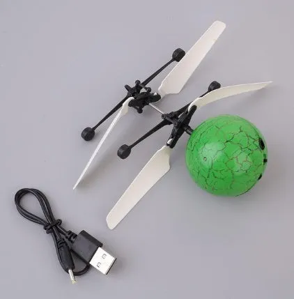 LED Magic Flying Ball with infrared induction, flashing lights, USB charging, plastic construction, available in multiple colours