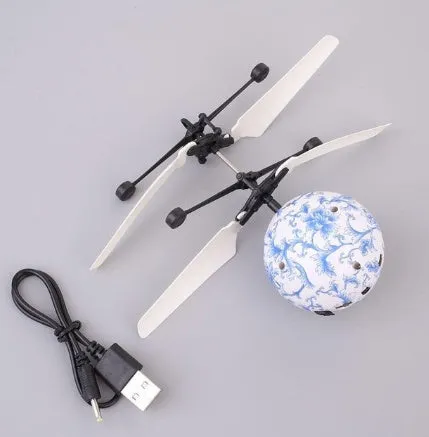 LED Magic Flying Ball with infrared induction, flashing lights, USB charging, plastic construction, available in multiple colours