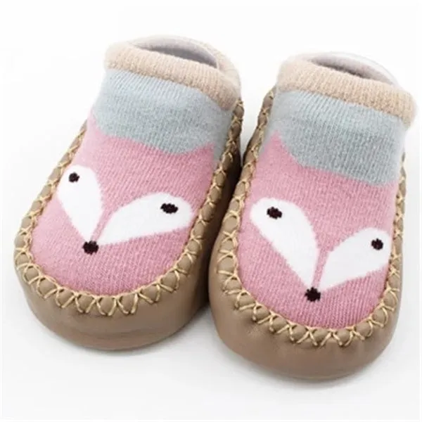 Baby anti-slip floor socks combed cotton jacquard 11cm pink cartoon pattern
