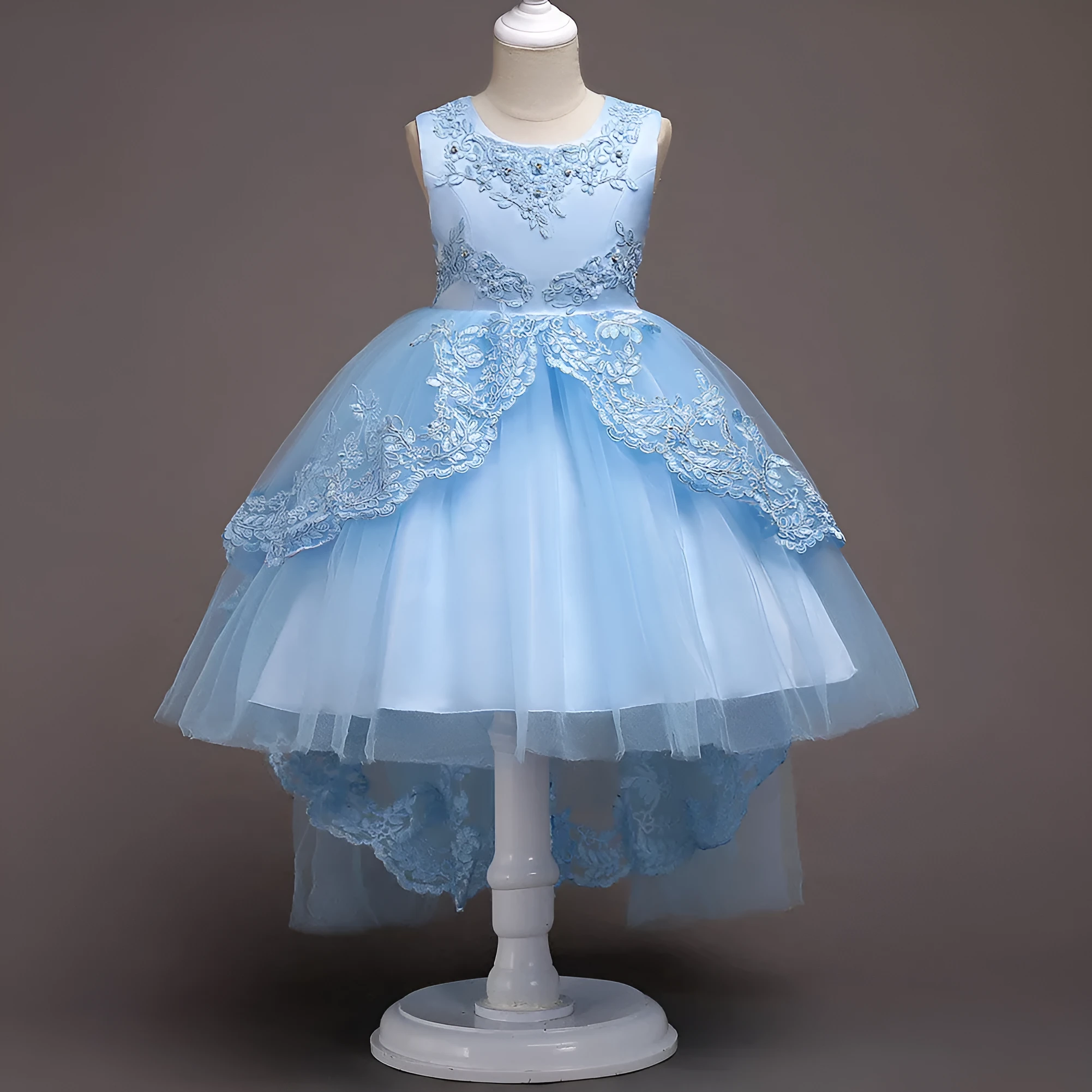 Children's polyester princess dress in light blue colour for girls aged 3-8 years