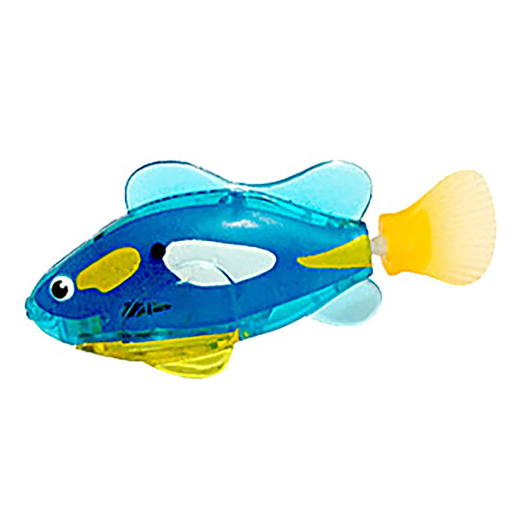Electronic LED cat toy fish with swimming motion and light-up grass section