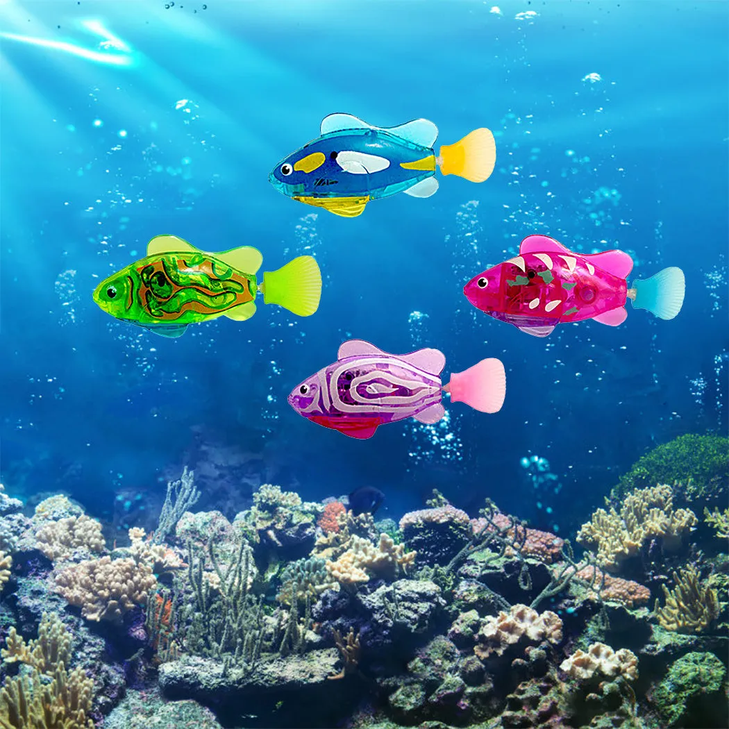 Electronic LED cat toy fish with swimming motion and light-up grass section