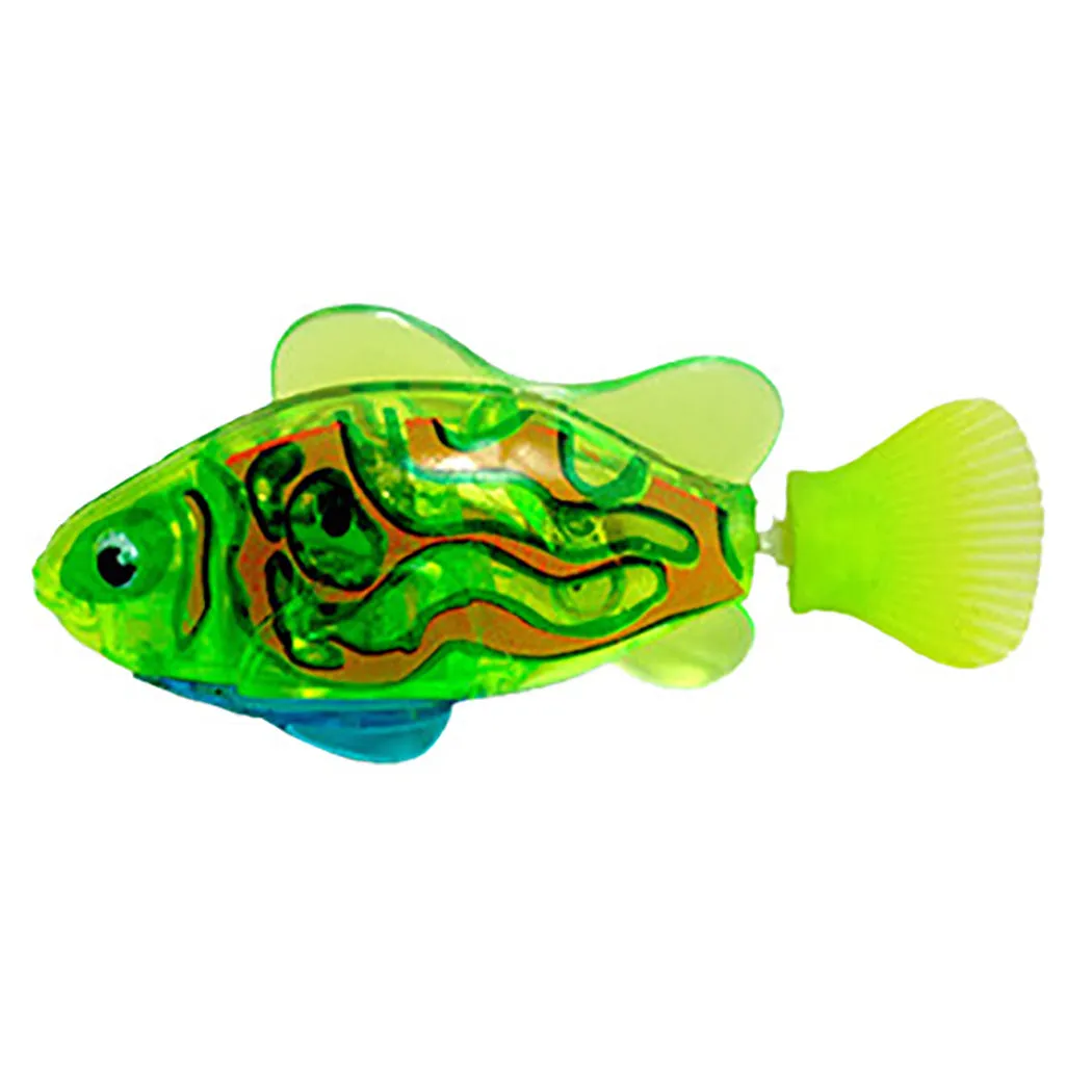 Electronic LED cat toy fish with swimming motion and light-up grass section