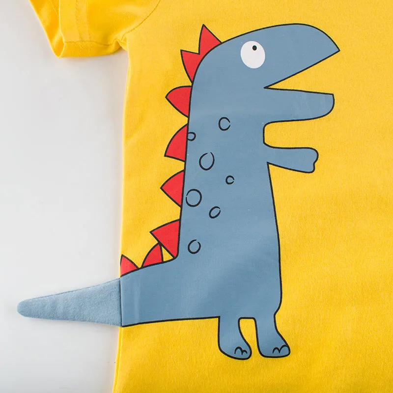 Blue dinosaur kids cotton T-shirt with cartoon patterns for children aged 3-8 years