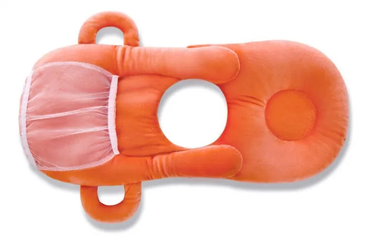 Super soft short plush baby feeding pillow measuring 30cm by 42cm in pink colour
