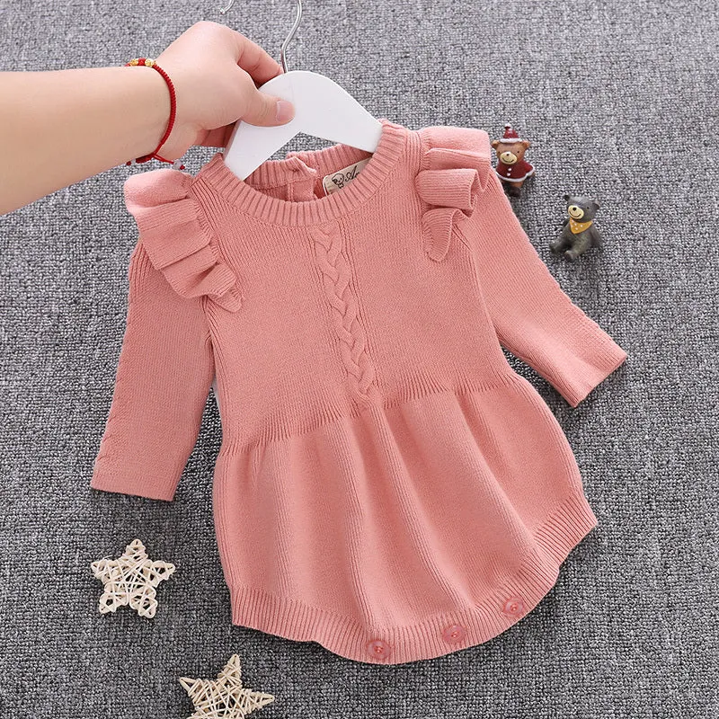 Baby girl's pink cotton princess romper with placket closure