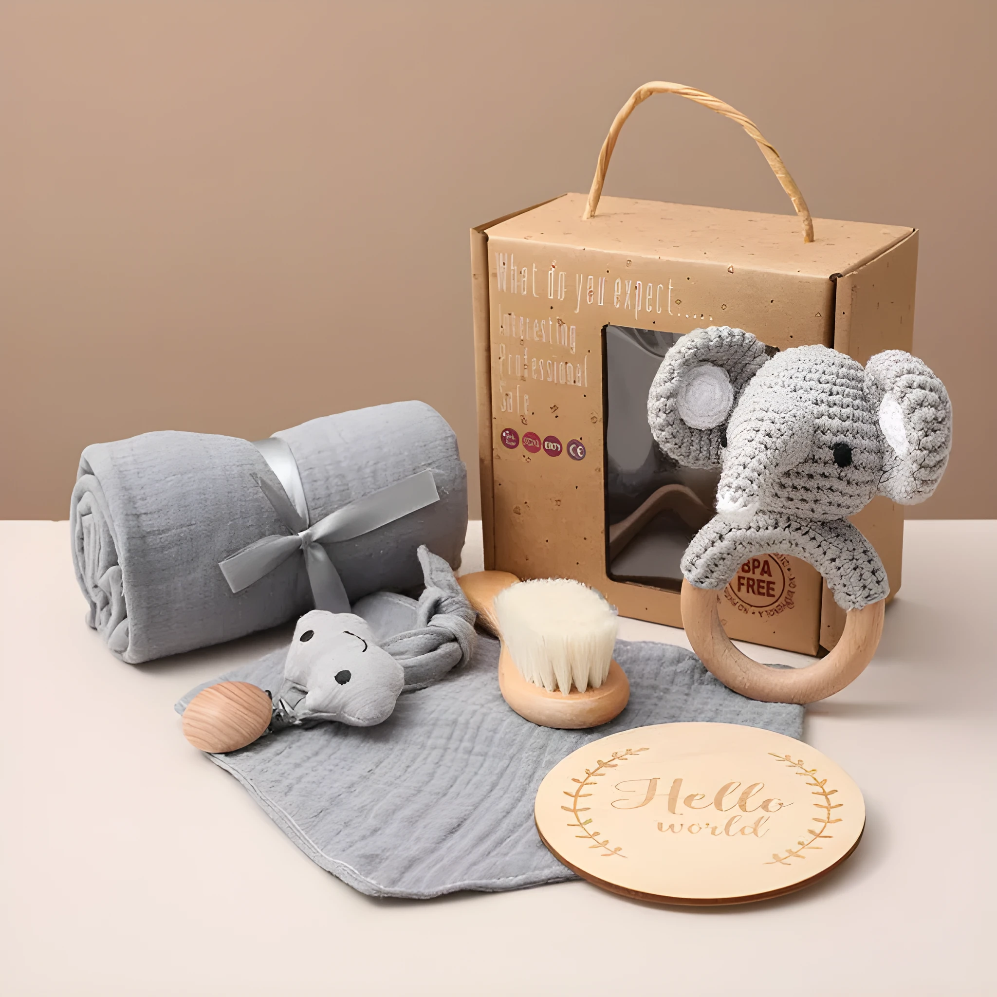 Bopoobo baby bath toy set with animal-themed floating toys and swaddle wrap