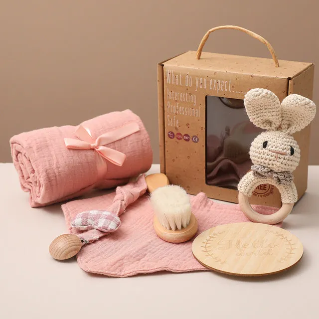 Bopoobo baby bath toy set with animal-themed floating toys and swaddle wrap
