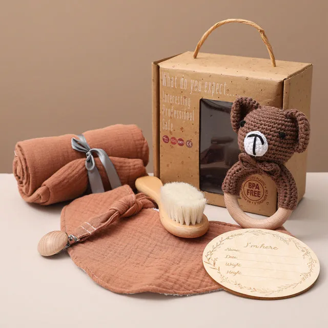 Bopoobo baby bath toy set with animal-themed floating toys and swaddle wrap