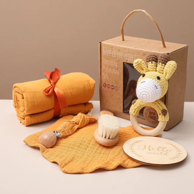 Bopoobo baby bath toy set with animal-themed floating toys and swaddle wrap