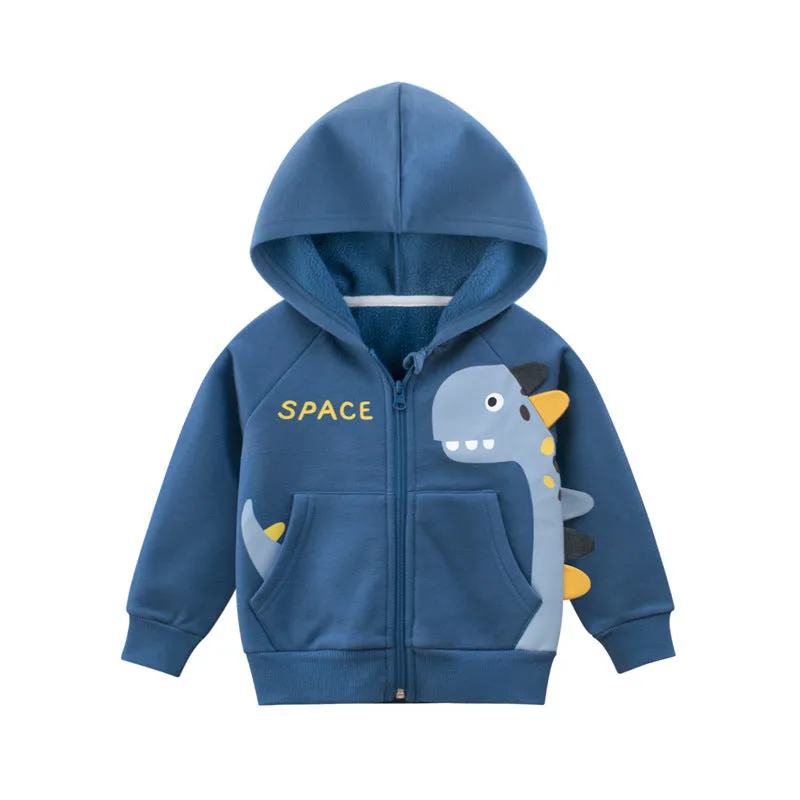 Army Blue children's fleece jacket with front zipper, shown in size for boy aged 1-9 years