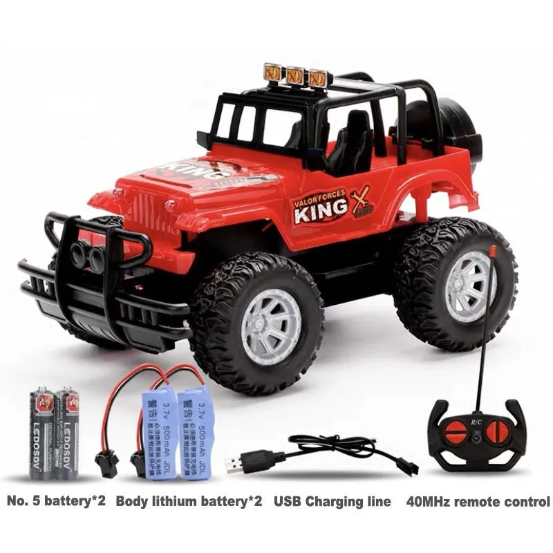 Blue or red USB rechargeable remote control toy car with 40MHz wireless handle controller for children.