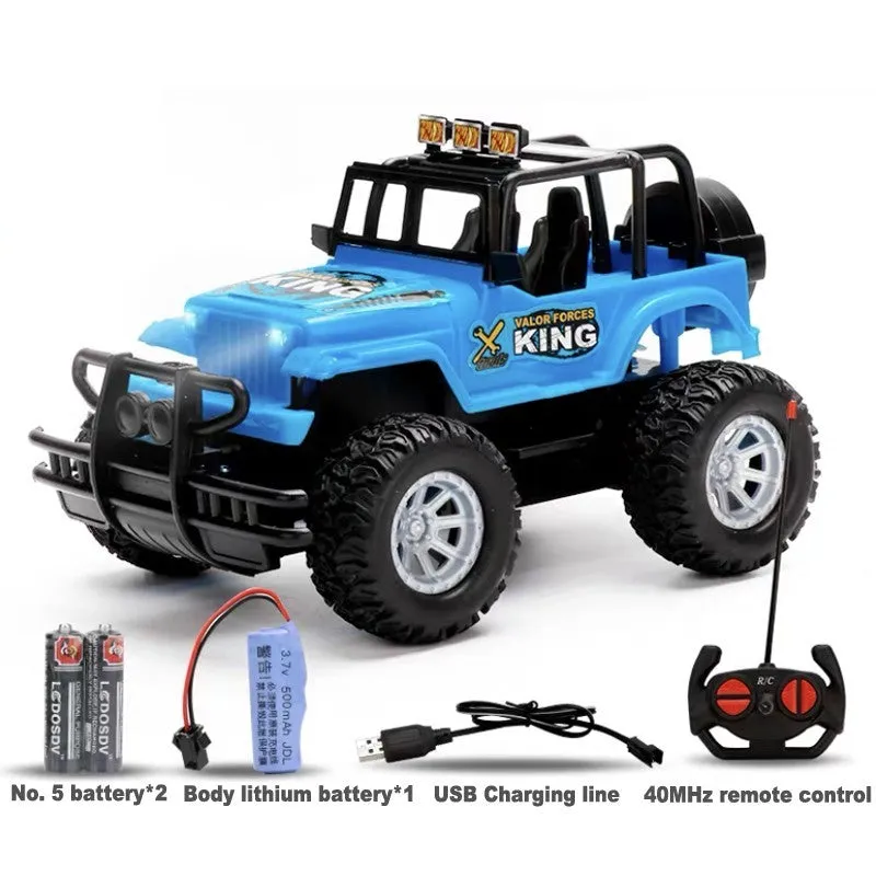 Blue or red USB rechargeable remote control toy car with 40MHz wireless handle controller for children.