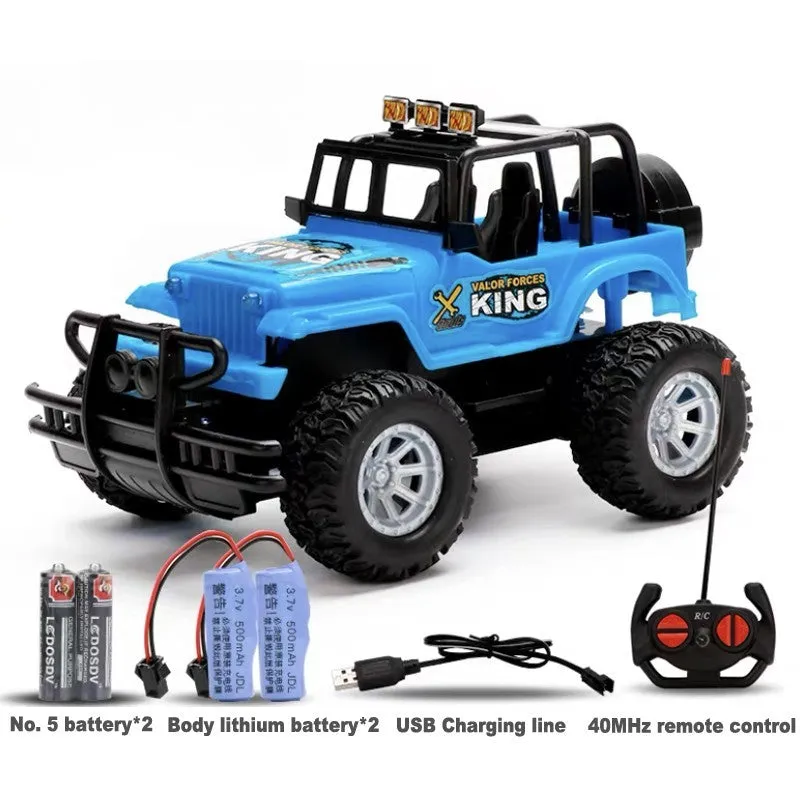 Blue or red USB rechargeable remote control toy car with 40MHz wireless handle controller for children.