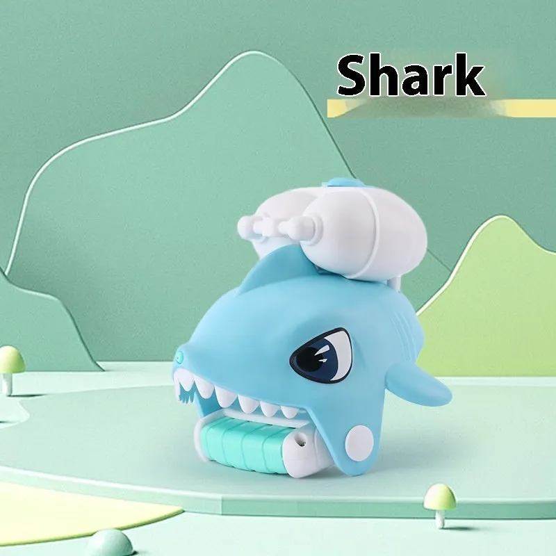 Children's handheld animal water gun toy in clownfish, shark, crocodile or dinosaur design.
