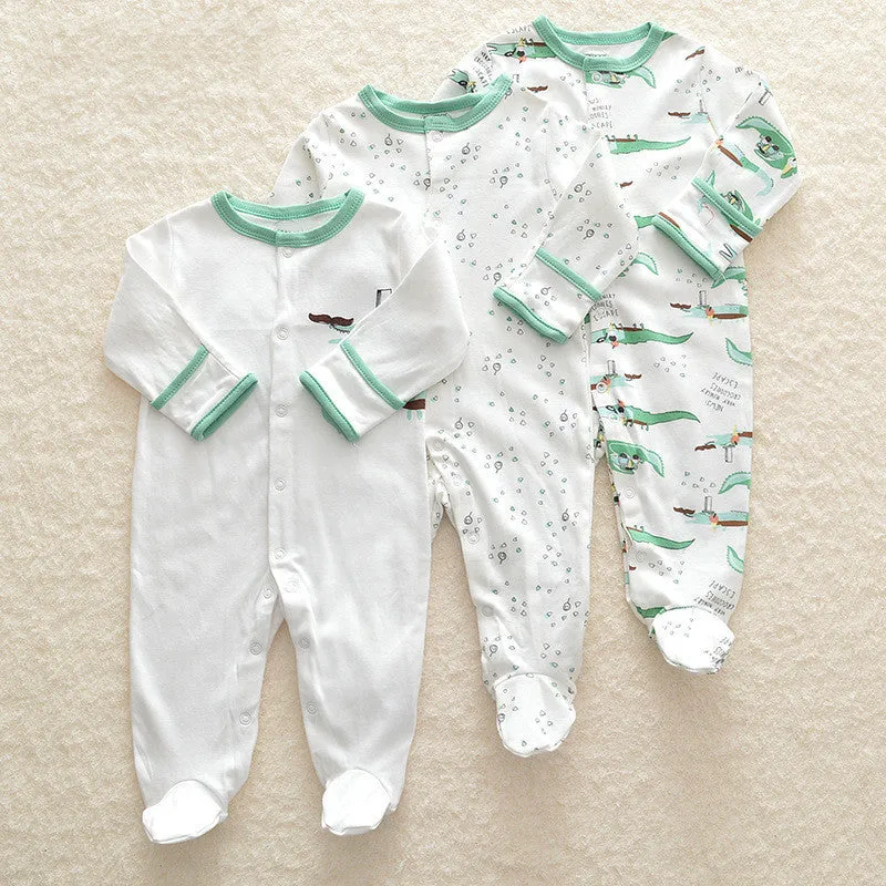 Baby crawling suit onesie in 100% cotton with soft treatment, animal pattern, single-breasted front, suitable for 1-3 year olds