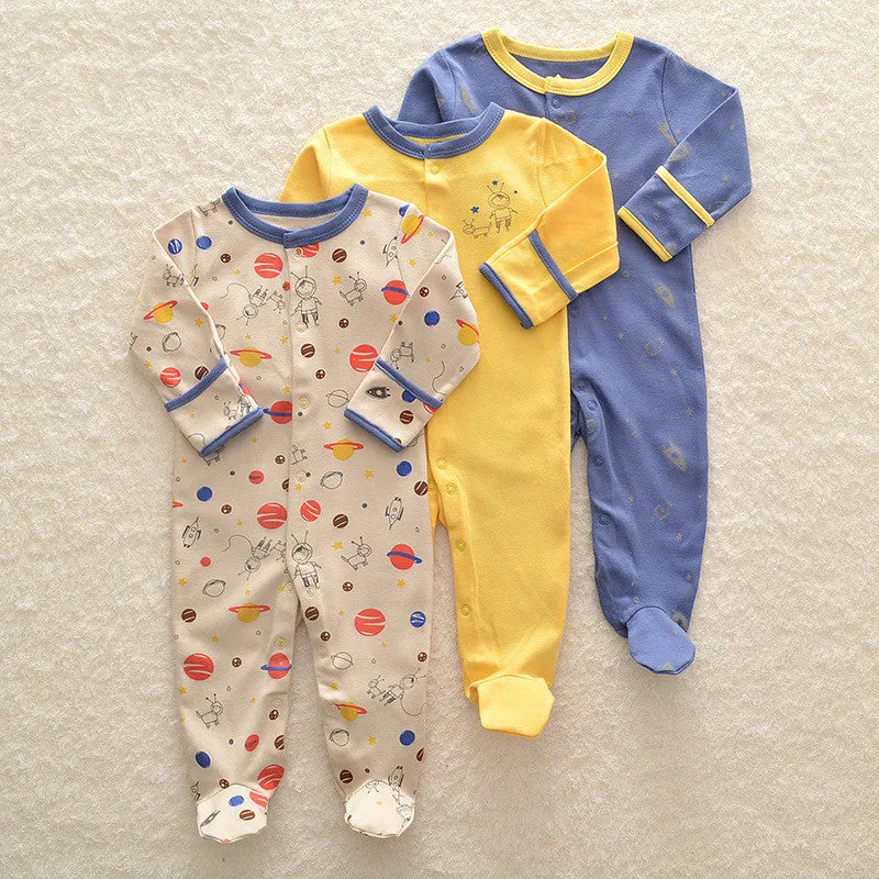 Baby crawling suit onesie in 100% cotton with soft treatment, animal pattern, single-breasted front, suitable for 1-3 year olds