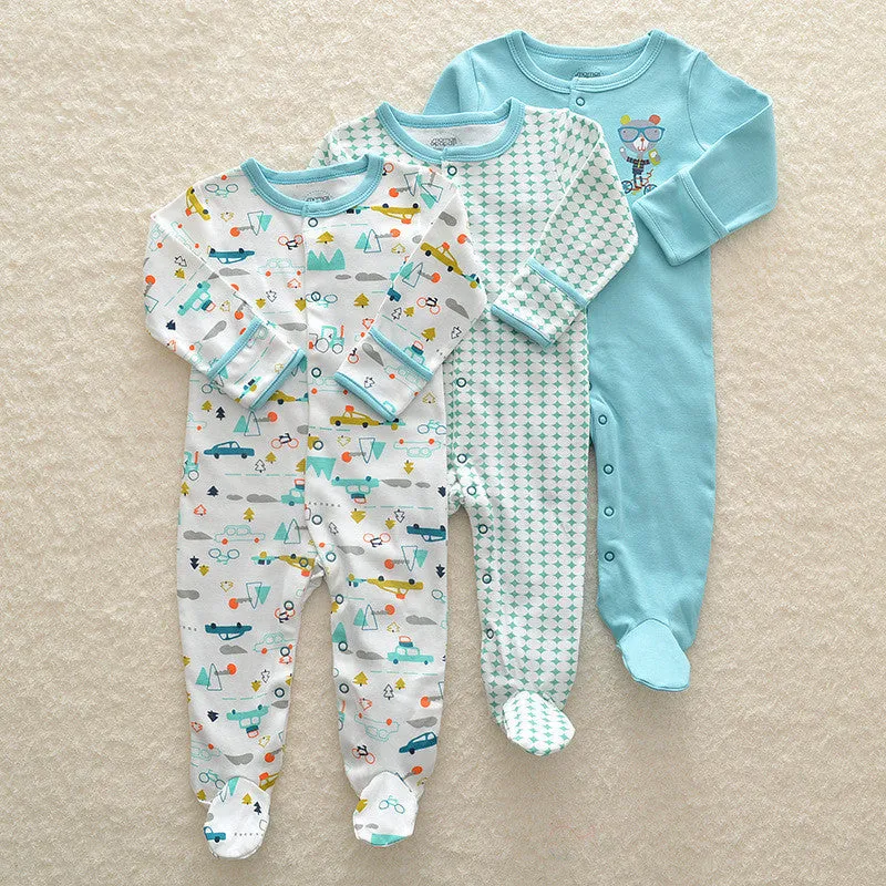 Baby crawling suit onesie in 100% cotton with soft treatment, animal pattern, single-breasted front, suitable for 1-3 year olds