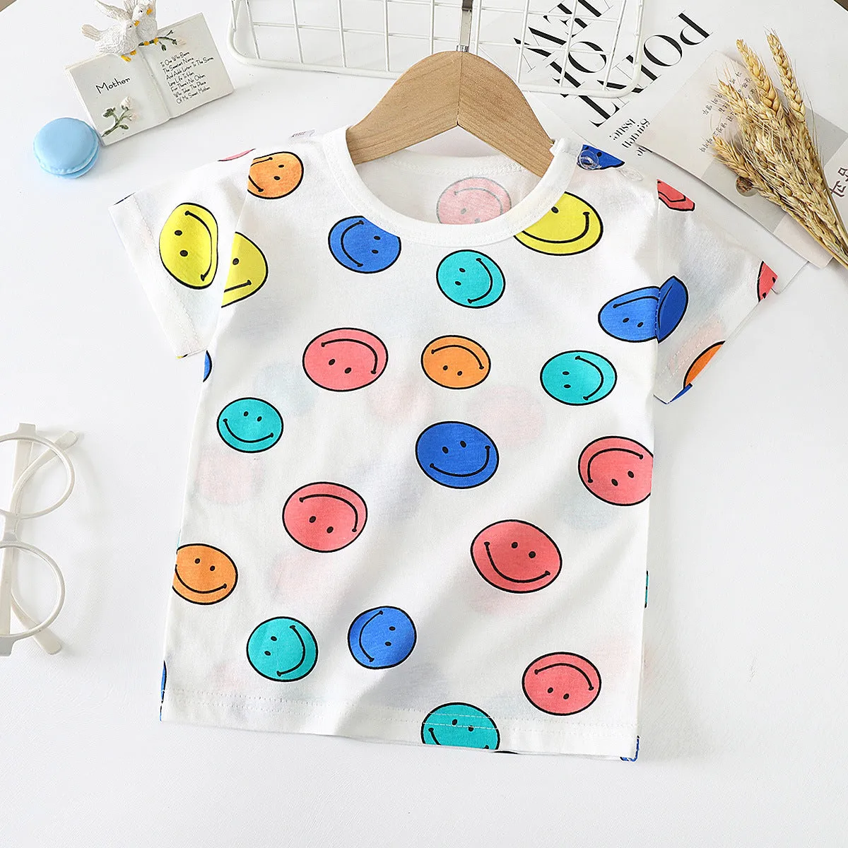 Children's short-sleeved cotton T-shirt with animal print, soft fabric, size 100cm, summer style
