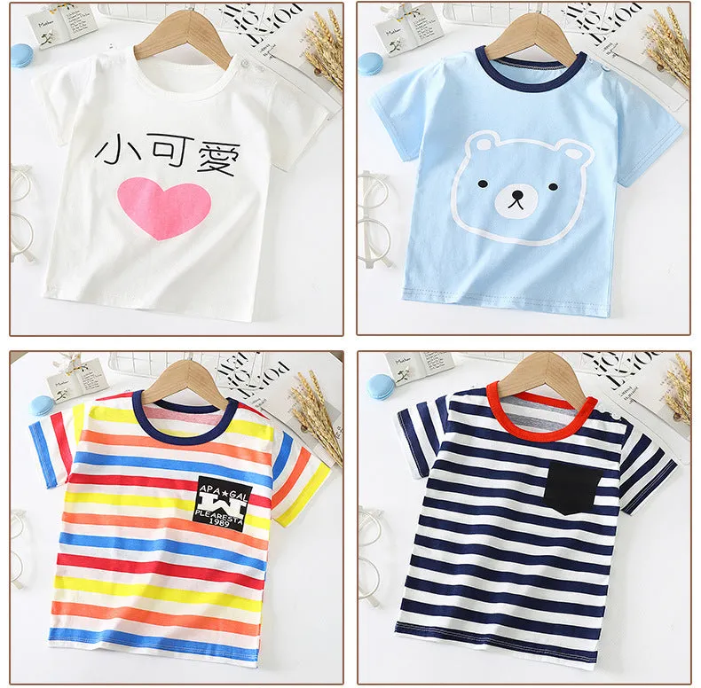 Children's short-sleeved cotton T-shirt with animal print, soft fabric, size 100cm, summer style