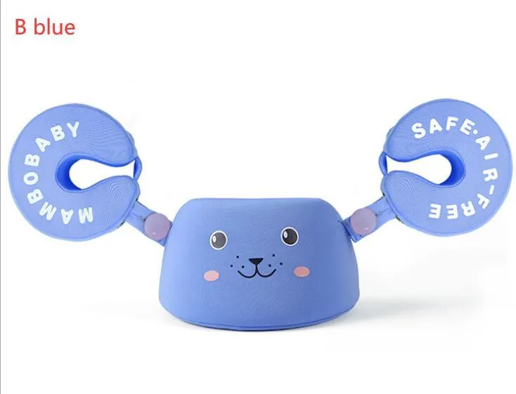 Children's foam swimming ring with 3D space layer fabric cover and PEARL FOAM liner in blue, with style A design, on a white background