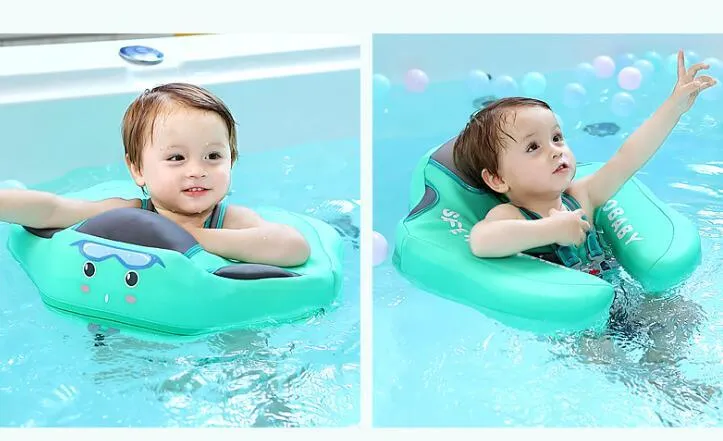 Children's foam swimming ring with 3D space layer fabric cover and PEARL FOAM liner in blue, with style A design, on a white background