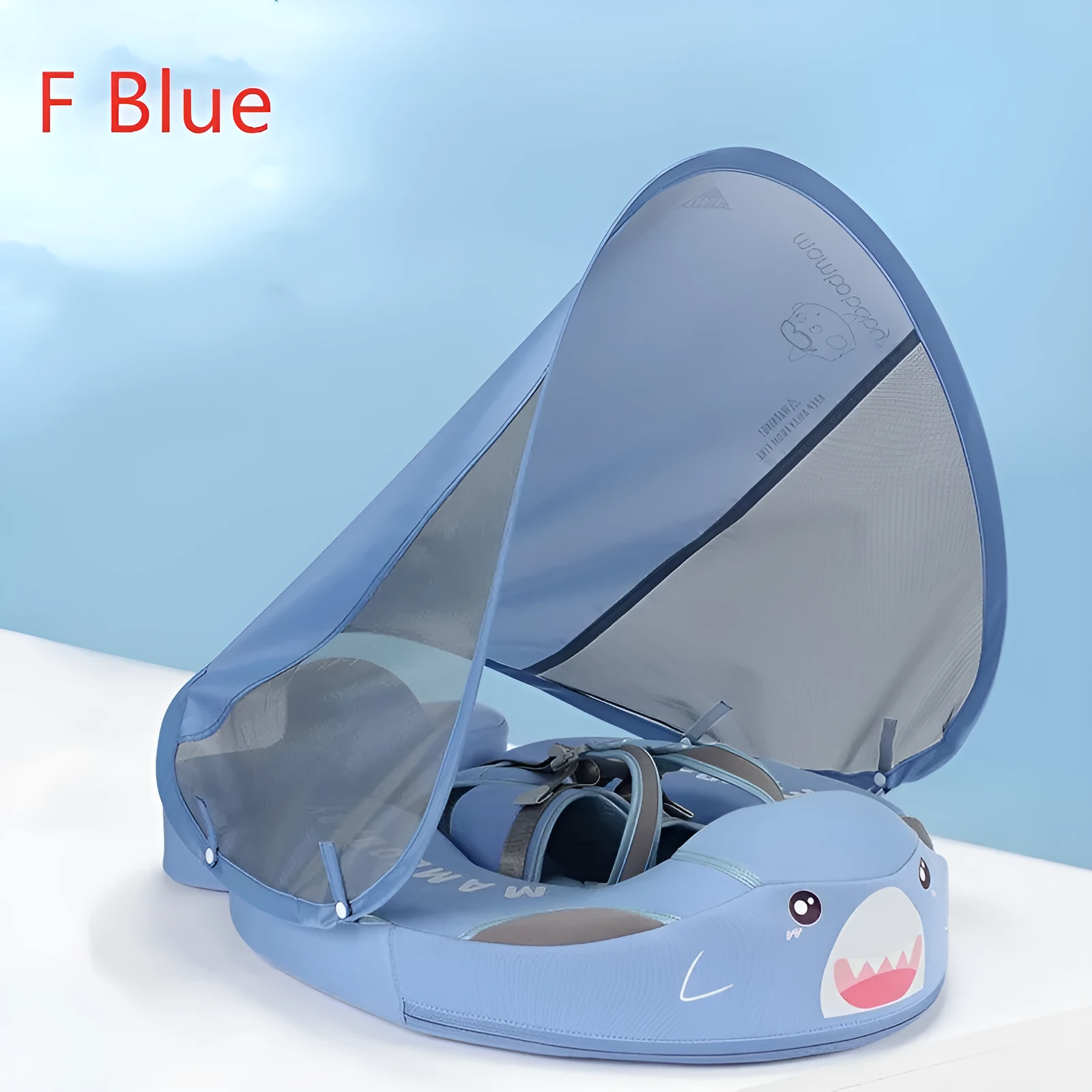 Children's foam swimming ring with 3D space layer fabric cover and PEARL FOAM liner in blue, with style A design, on a white background