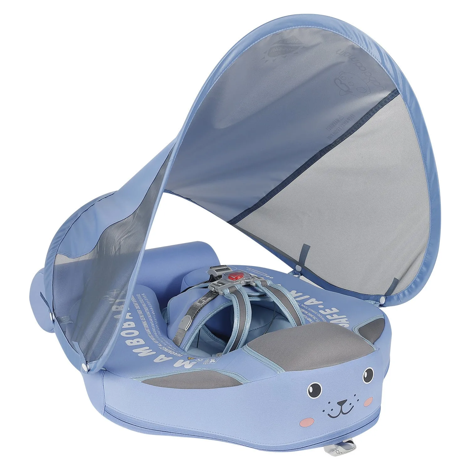 Children's foam swimming ring with 3D space layer fabric cover and PEARL FOAM liner in blue, with style A design, on a white background