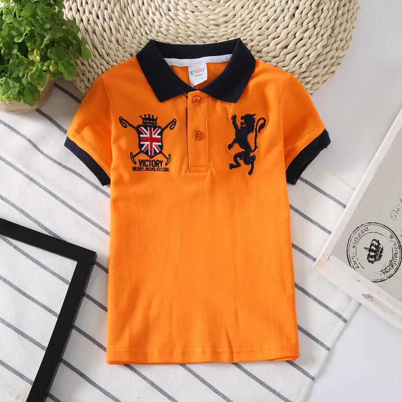 Boys Korean style short sleeve polo shirt in plain solid colour with lapel collar for ages 3-8