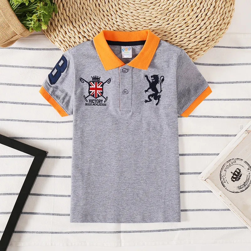 Boys Korean style short sleeve polo shirt in plain solid colour with lapel collar for ages 3-8