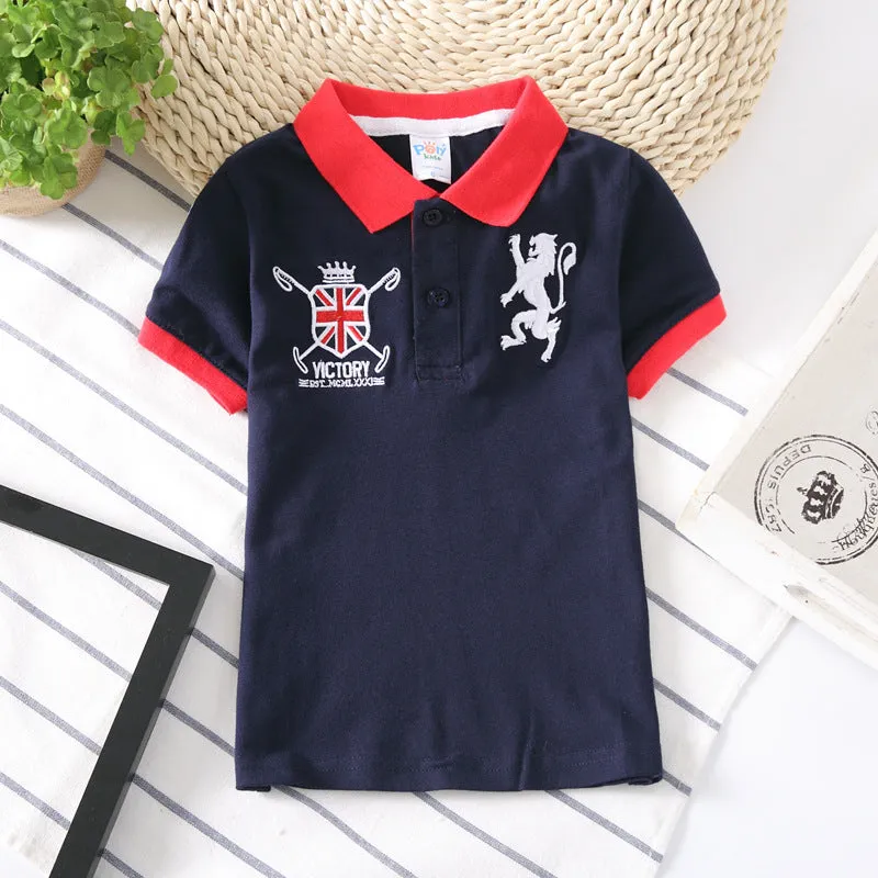 Boys Korean style short sleeve polo shirt in plain solid colour with lapel collar for ages 3-8