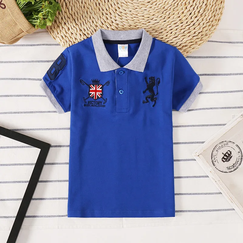 Boys Korean style short sleeve polo shirt in plain solid colour with lapel collar for ages 3-8
