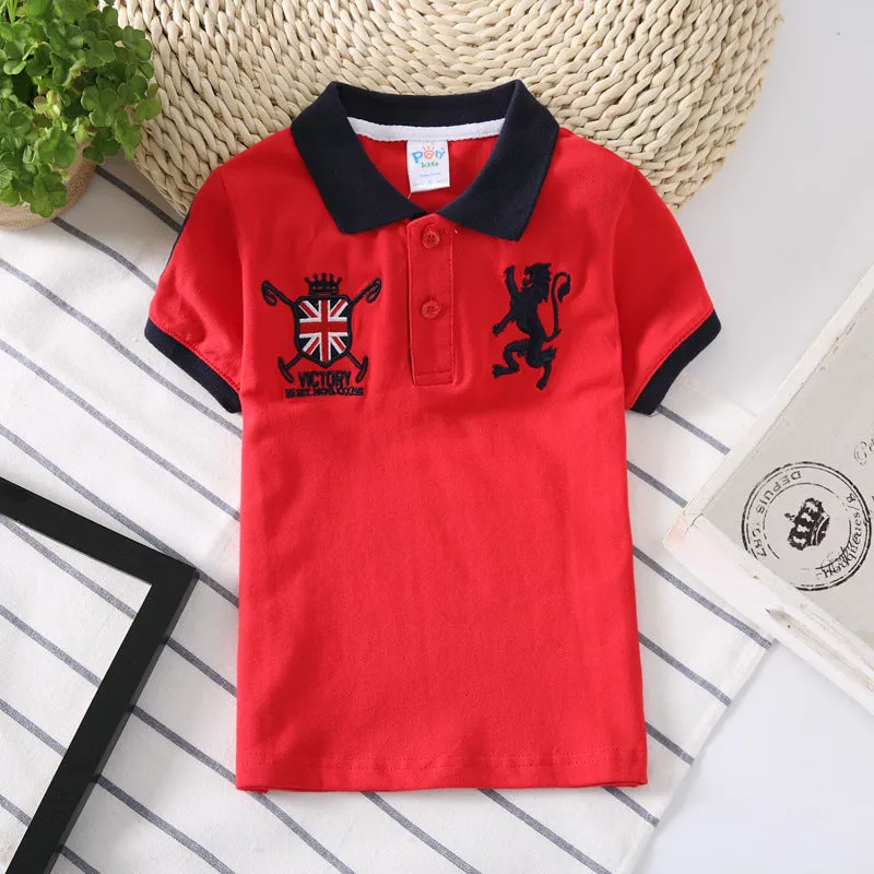 Boys Korean style short sleeve polo shirt in plain solid colour with lapel collar for ages 3-8
