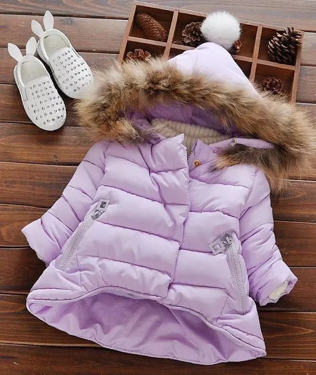 Baby winter jacket in cotton for toddlers and children, available in colours like black and pink, sizes 80-130cm.