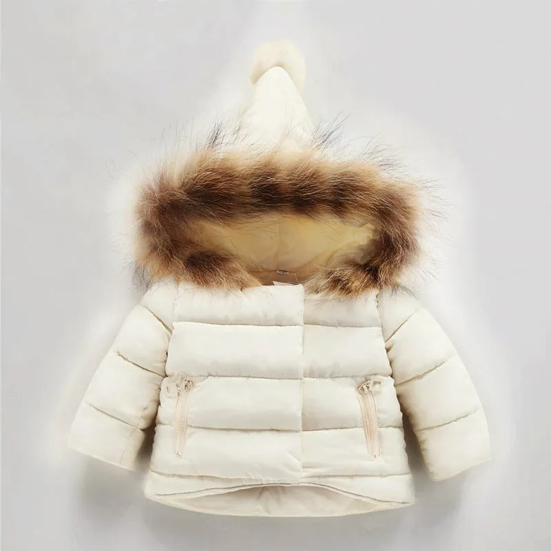 Baby winter jacket in cotton for toddlers and children, available in colours like black and pink, sizes 80-130cm.
