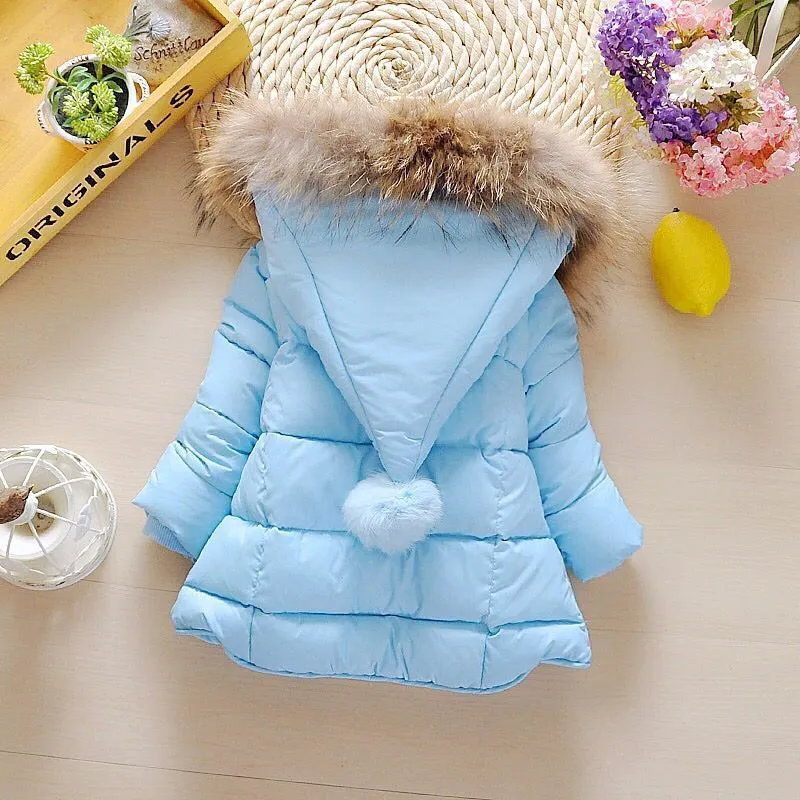 Baby winter jacket in cotton for toddlers and children, available in colours like black and pink, sizes 80-130cm.