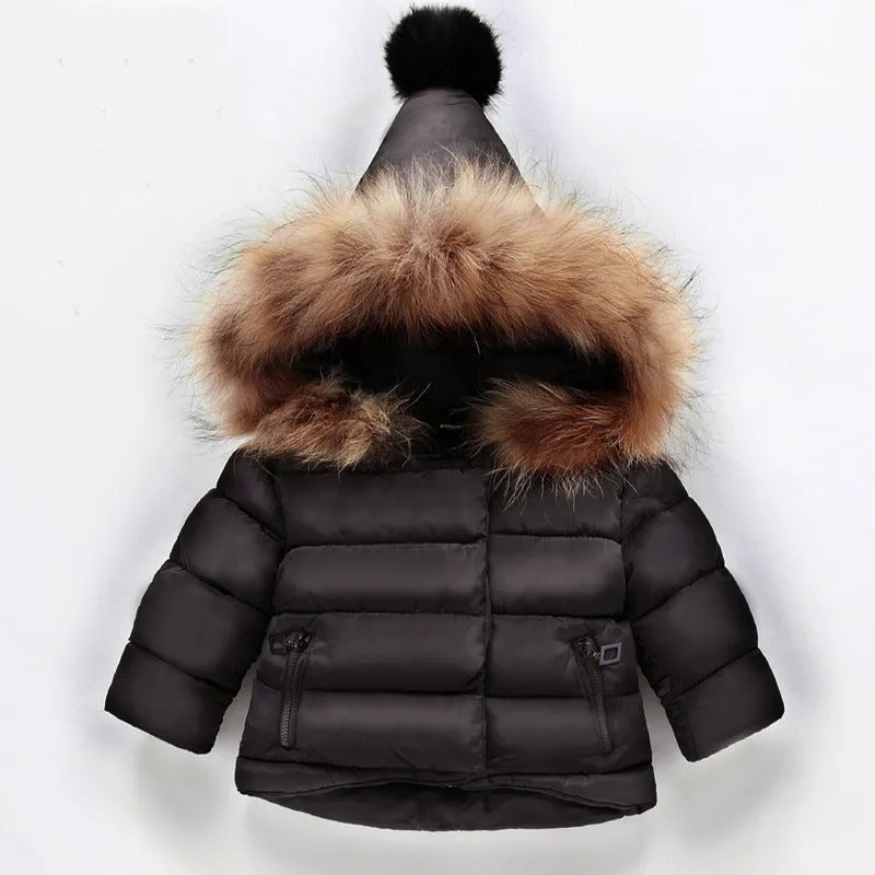 Baby winter jacket in cotton for toddlers and children, available in colours like black and pink, sizes 80-130cm.