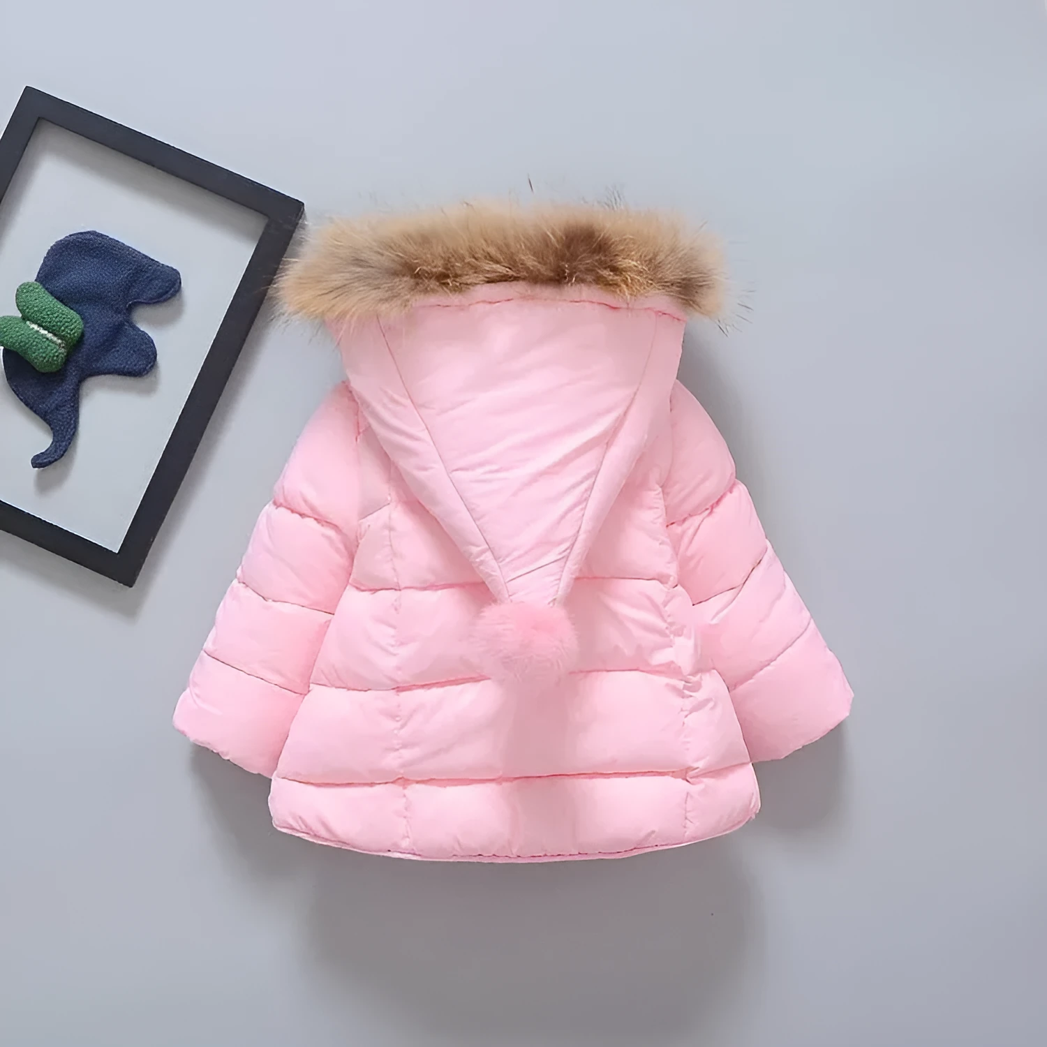 Baby winter jacket in cotton for toddlers and children, available in colours like black and pink, sizes 80-130cm.