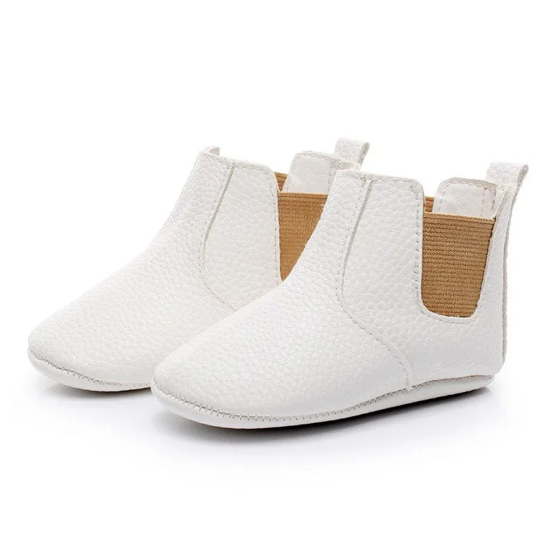 Baby shoes elastic PU soft toddler shoes middle tube beige unisex 0-24 months