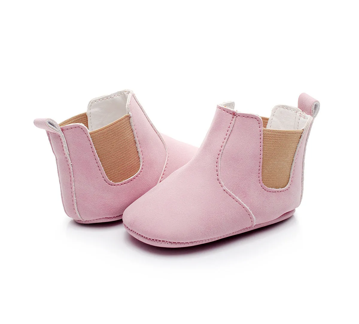 Baby shoes elastic PU soft toddler shoes middle tube beige unisex 0-24 months
