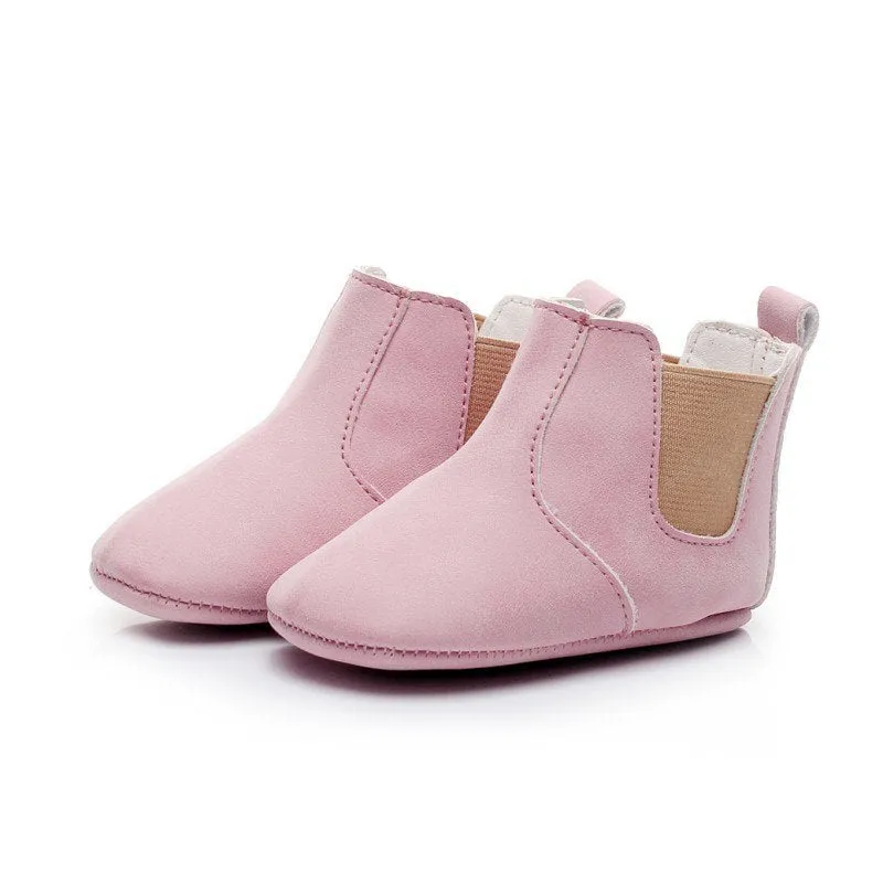 Baby shoes elastic PU soft toddler shoes middle tube beige unisex 0-24 months