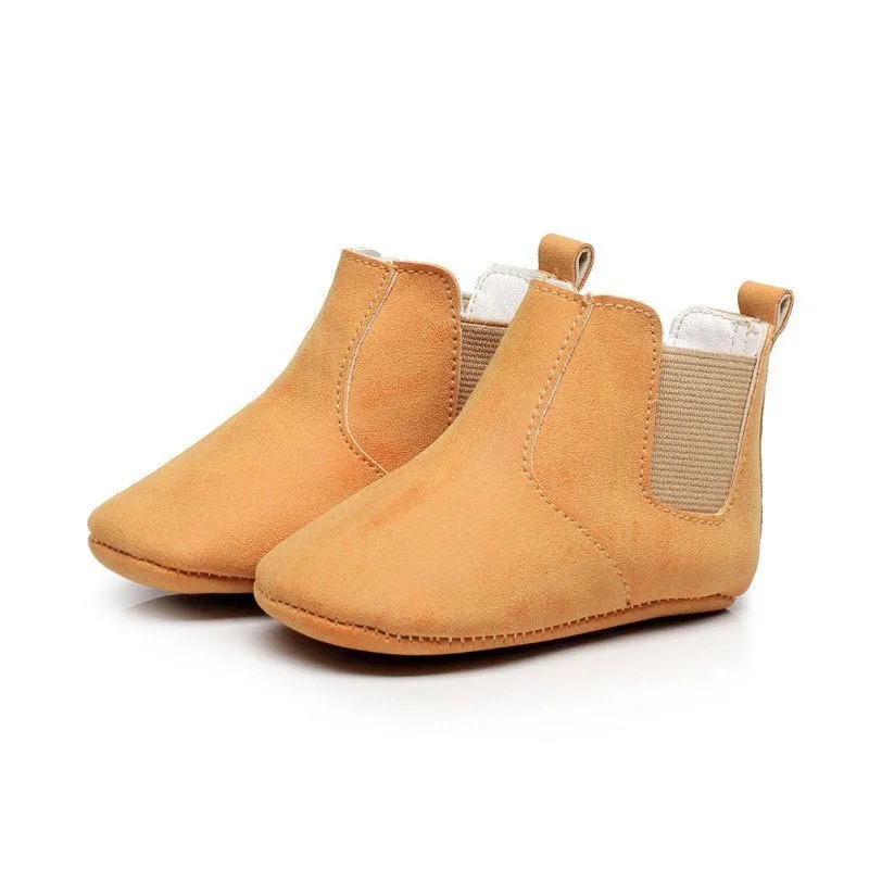 Baby shoes elastic PU soft toddler shoes middle tube beige unisex 0-24 months