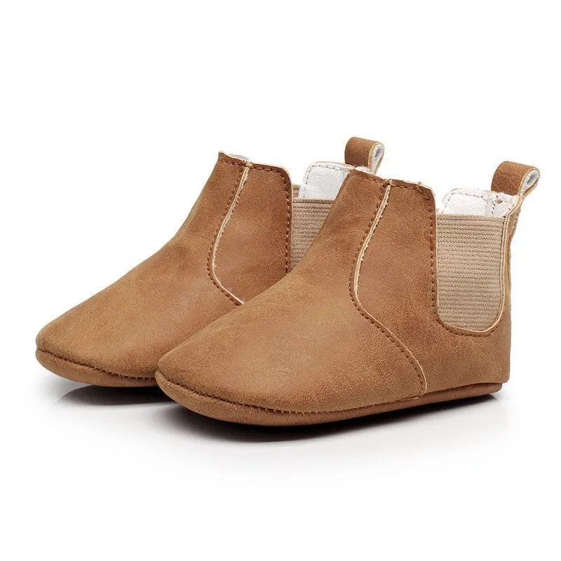 Baby shoes elastic PU soft toddler shoes middle tube beige unisex 0-24 months