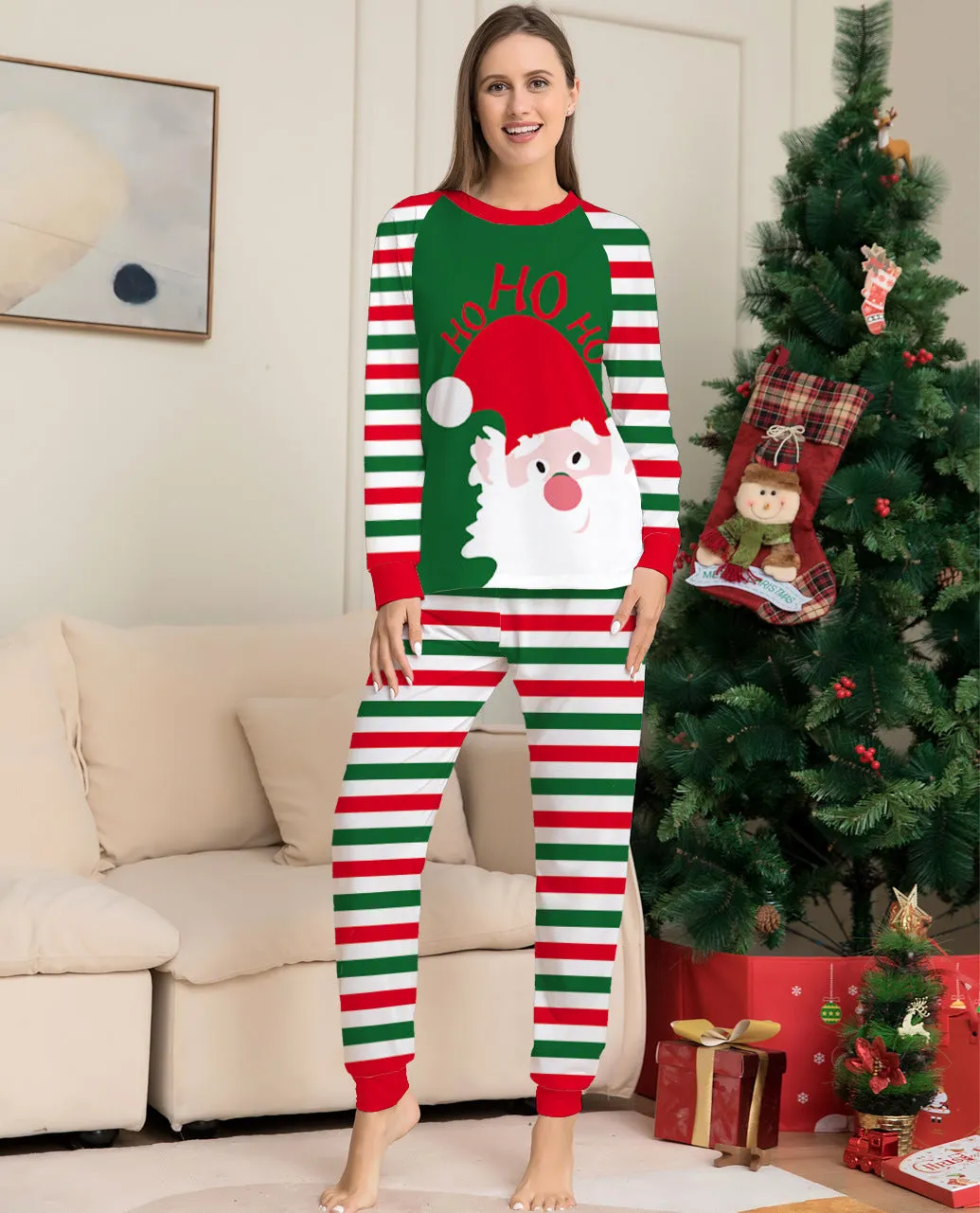 Family Christmas pyjama set in red stripe pattern with cotton long sleeves, available in sizes from baby to adult and dog