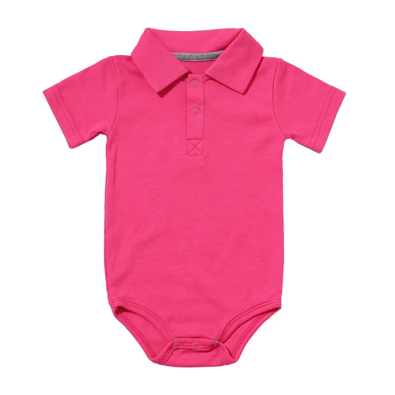 Cotton lapel baby onesie short sleeve concealed button closure 11 colours