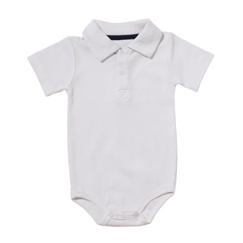 Cotton lapel baby onesie short sleeve concealed button closure 11 colours