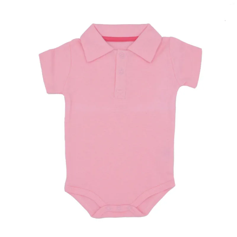 Cotton lapel baby onesie short sleeve concealed button closure 11 colours