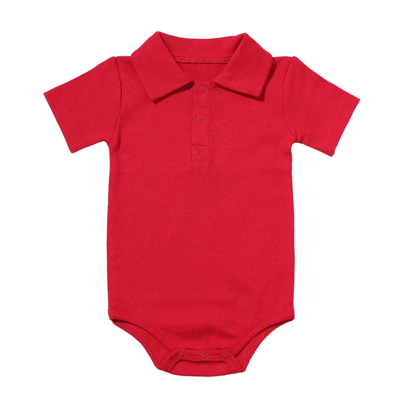 Cotton lapel baby onesie short sleeve concealed button closure 11 colours