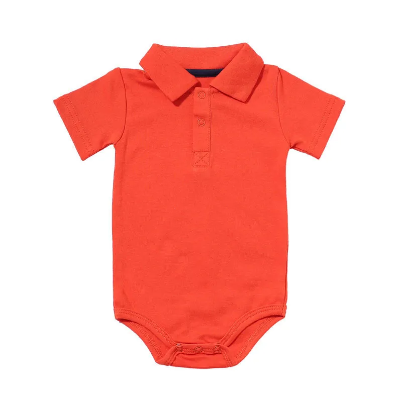 Cotton lapel baby onesie short sleeve concealed button closure 11 colours